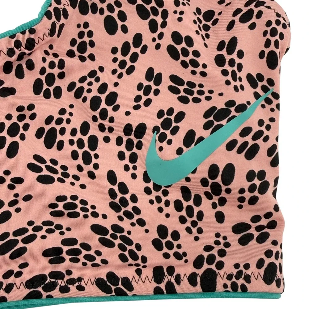 Nike Swim Womens Coral Black Party Dots Print Front Zip Bikini Top Medium NEW
